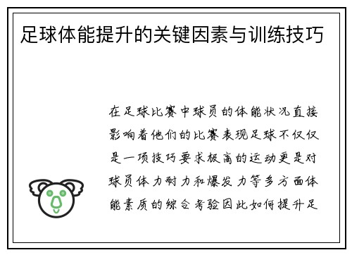 足球体能提升的关键因素与训练技巧